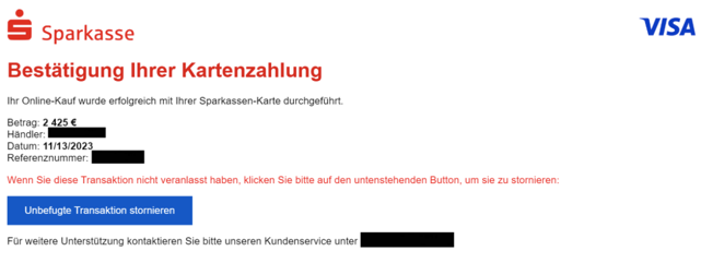 Beispiel für Phishing bei der Sparkasse